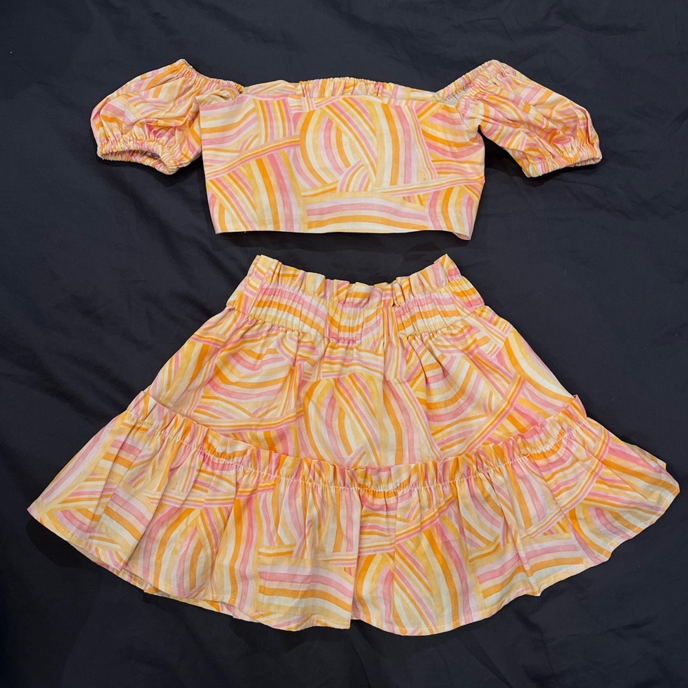 Rangel sherbet Colorful Off-Shoulder Top and skirt set